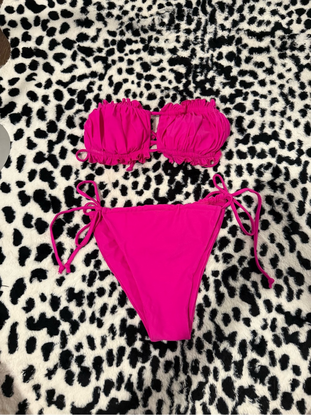 Zaful Bright Hot Pink Ruffle Bandeau Tie-Side Bikini